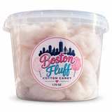 Boston Fluff birthday cake cotton candy in a clear 1.75 oz tub