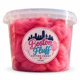 Boston Fluff cherry cotton candy in a clear 1.75 oz tub